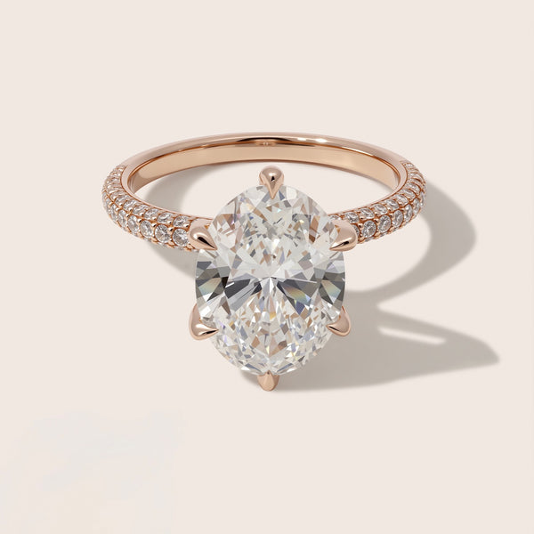 18k Solid Gold 2.00ct Oval Diamond Engagement Ring with Pave Diamond Band