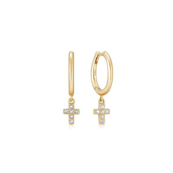 Petite Diamond Cross Drop Earrings Hoops