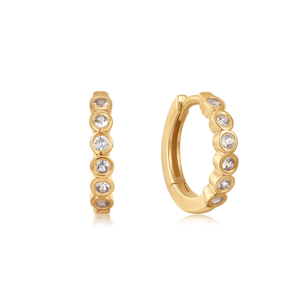 9K Round Natural Diamond Bezel Hoop Earrings