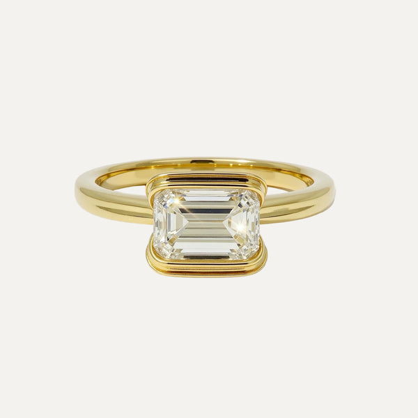 18k Solid gold Half Bezel Emerald cut Diamond ring